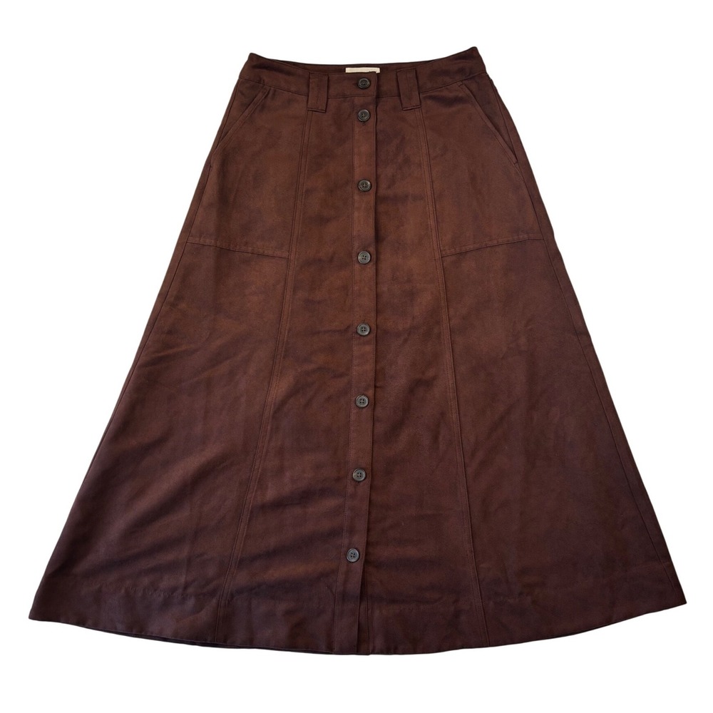 Universal Thread Brown Faux Suede Button Front Midi A-Line Skirt Womens 6 NEW